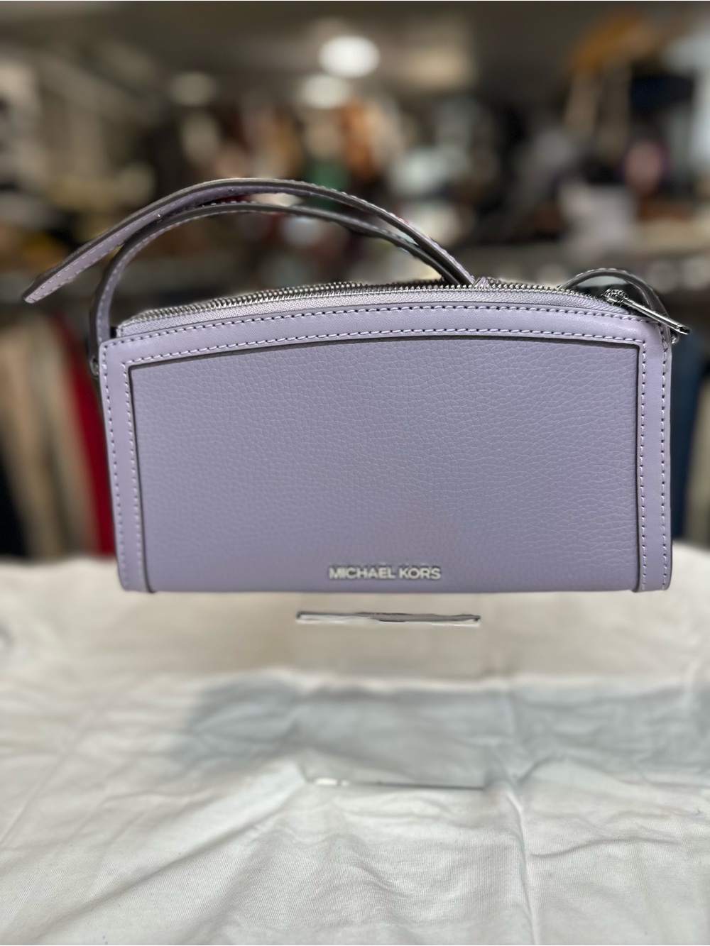 Michael Kors Lavender Crossbody Bag, Logo, Zip, Silver Hardware. New no tag